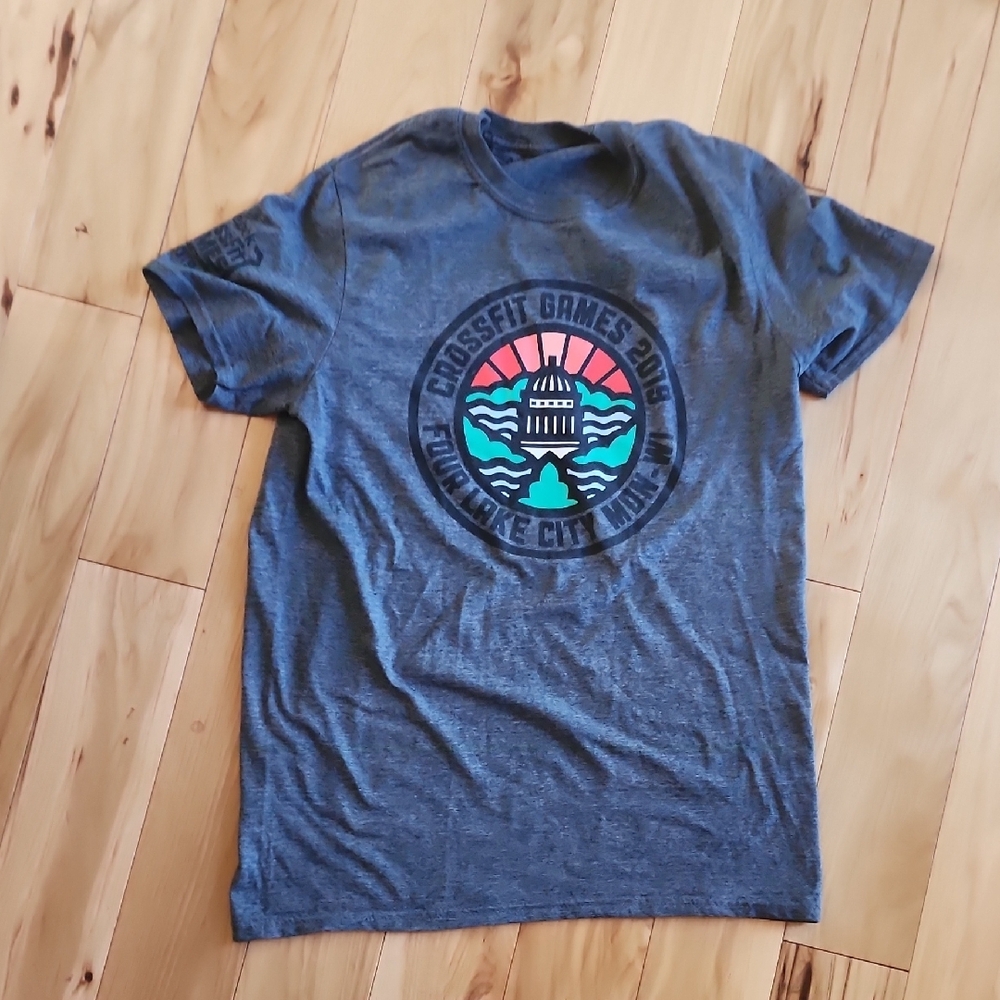 Gray Graphic T-Shirt with Colorful Logo